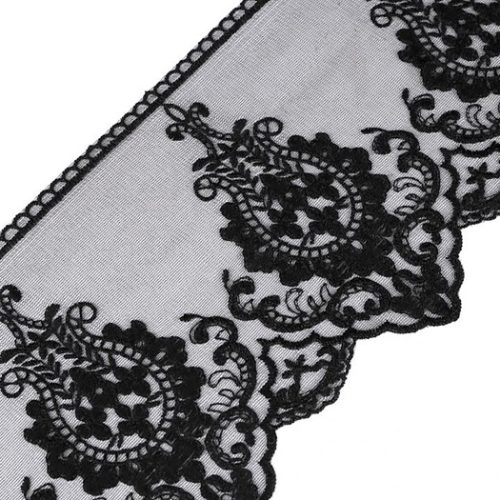 Dantelă-brodată-organza-negru