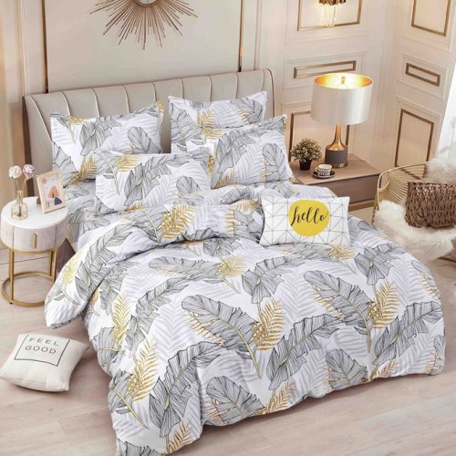 Lenjerie-bumbac-finet-Frunze-tropicale-gri